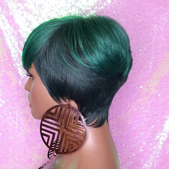 Wig Pixie Cut Swoop Bang Hair Green Ombre main image 5